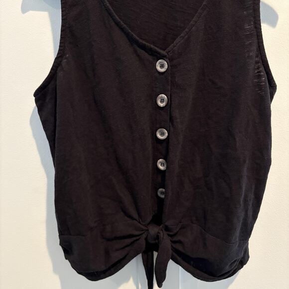 78 & Sunny Women Medium Black Button Front Tie Hem Sleeveless Casual Tank Top - Picture 4 of 11